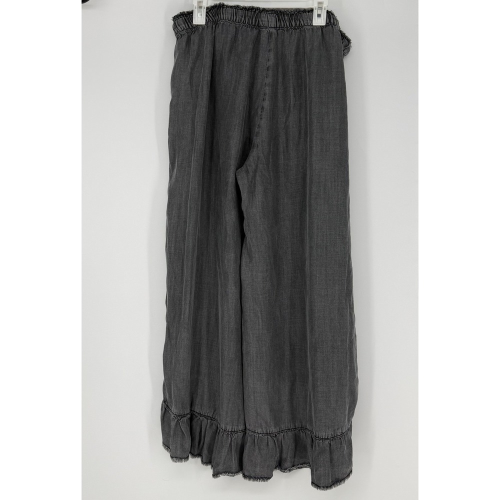 Easel Wide Leg Ruffle Pants Women 2X Charcoal Gray Tencel Boho Lagenlook Coastal - Picture 7 of 7